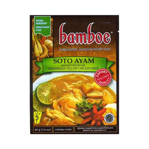 Bamboe Bumbu Soto Ayam 40g verpakking bij Targetmart - Authentieke Indonesische kruidenpasta voor snelle en smaakvolle Soto Ayam kippensoep.