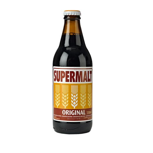 Glazen fles Supermalt Original 330ml bij Targetmart - Authentieke non-alcoholische moutdrank boordevol vitamine B voor extra energie.