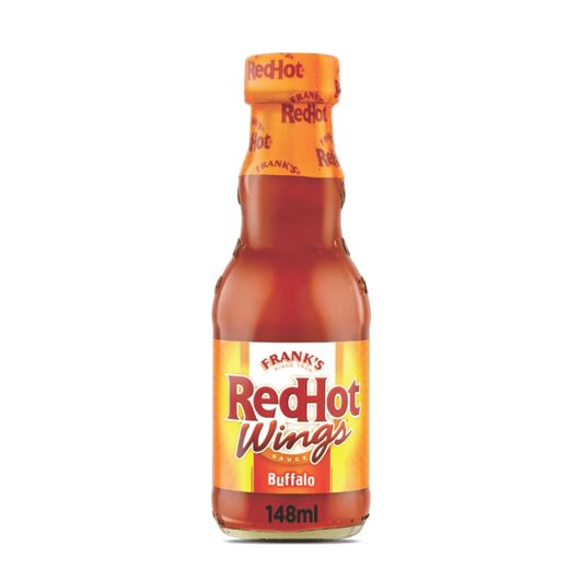 Fles Frank's RedHot Buffalo Wings Hot Sauce 148ml bij Targetmart - De originele Amerikaanse saus voor pittige kippenvleugels.