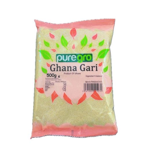 Image of Puregro Ghana Gari 500g zakje, fijnkorrelige gefermenteerde cassave voor authentieke Ghanese gerechten en bijgerechten.